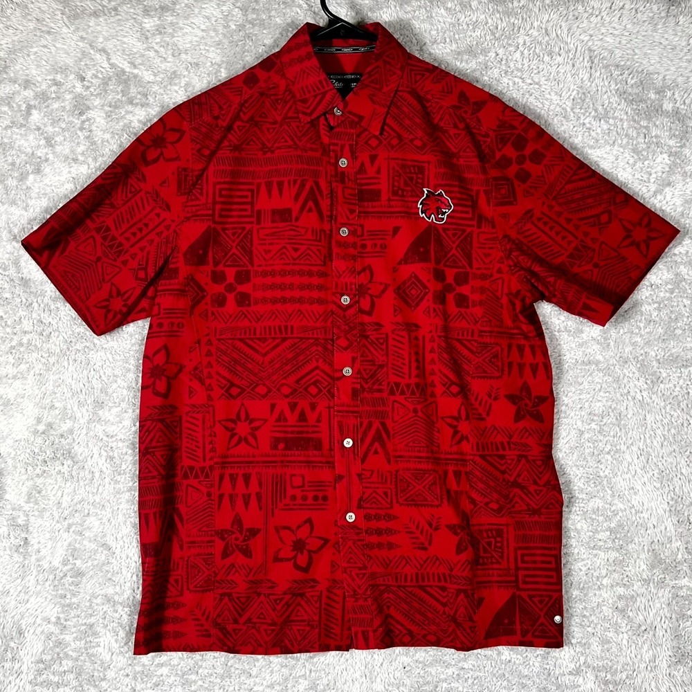 Chiliwear Shirts Mens Small‎ Red Tribal Geometric Print Stretch Button Up Summer